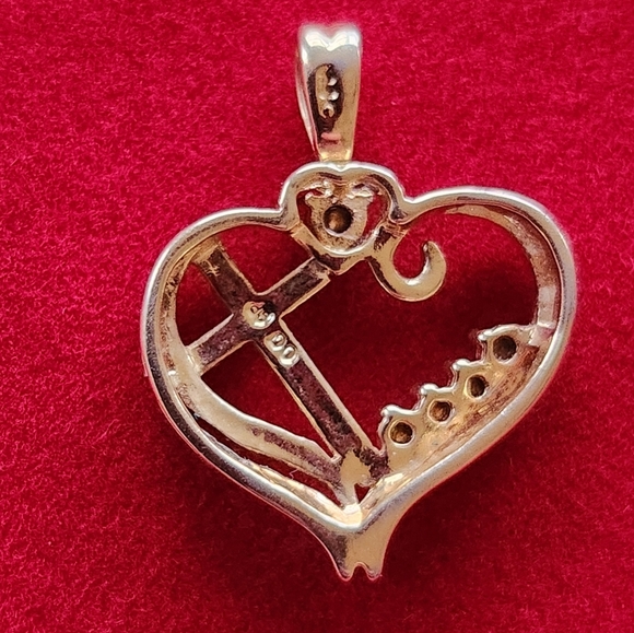 925 STERLING SILVER GOLD VERMEIL, GEMSTONE OC HEART, CROSS PENDANT 23MM, 1.5 GR - Picture 4 of 7